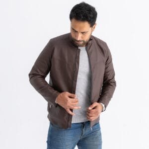Brown Leather Jacket Front zipper