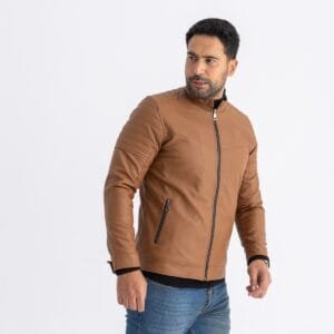 Cognac  Leather Jacket front zipper